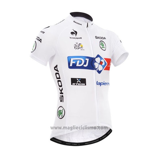 2014 Abbigliamento Ciclismo FDJ Lider Bianco Manica Corta e Salopette